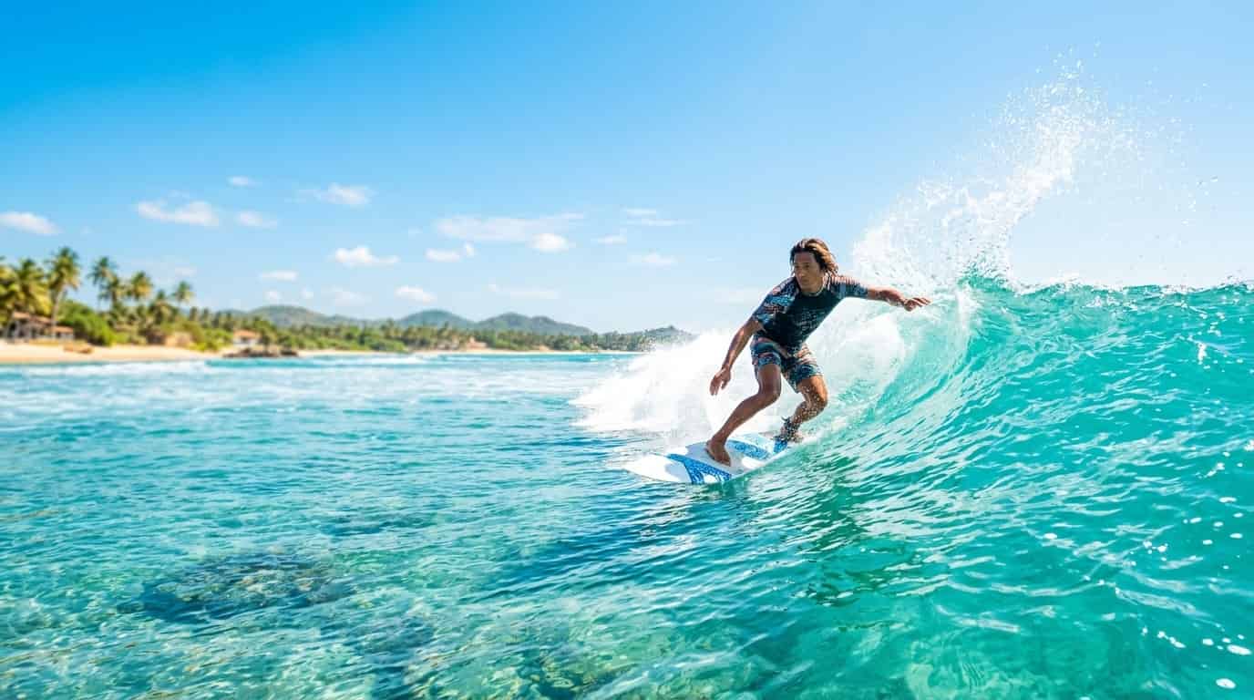 Surfing at a south coast break in Sri Lanka